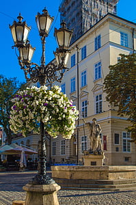 lviv, ukraine, europe, neptune, market square, sights, the city of lviv