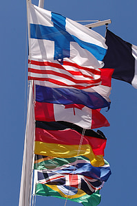 bandeiras, das Nações, a acenar, voando, Canadá, Países Baixos, Estados Unidos
