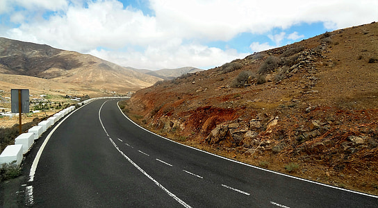 drogi, Fuerteventura, Wyspy Kanaryjskie, asfaltu, Latem, od, sucha