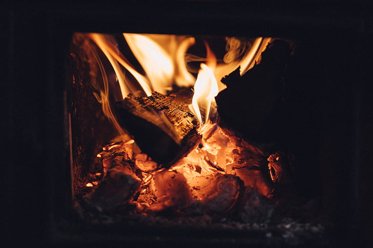 vieux, poêle, chaud, feu, flamme, bois de chauffage, feu - phénomène naturel