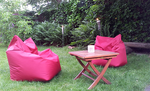 rød lænestol, haven, Holiday garden, fakkel