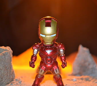 superbohater, Super, bohater, Iron man, roboty, stojące, kamienie
