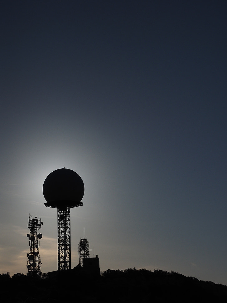 antene, radarska oprema, balon podobnih, bela, žogo, oddajnik, prenos