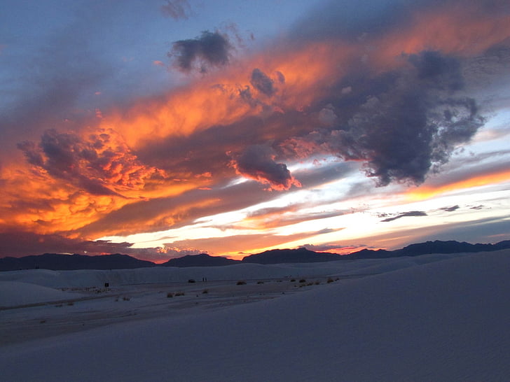 solnedgang, landskapet, himmelen, fargerike, naturskjønne, White sands national monument, New mexico