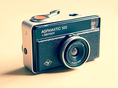 preto, agmafamatic, sensor, câmera, afgamatic, vintage, lente
