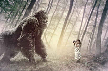 Kong, gerilla, küçük kız, küçük, Orman, Erawan, şelale