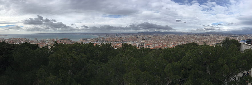 Panorama, Marselha, cidade, Notre-dame-de-la-garde, fuzileiro naval, Basílica, vistas panorâmicas