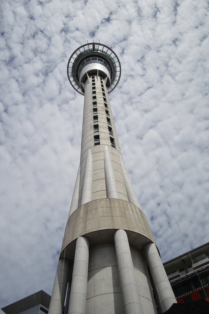 sky, tower, auckland, clouds