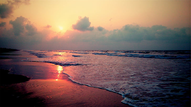 снимка, океан, изглед, залез, изгрев, плаж, зората