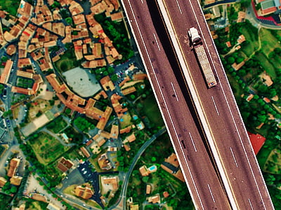 dálnice, vozík, provoz, Most, Výška, ohromující, pohled z vysokého úhlu