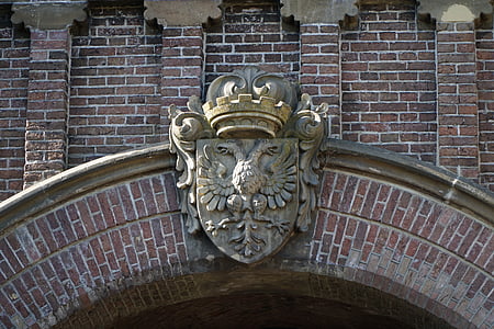 ģerbonis, vecais, Holande, ķieģelis, akmens, portāls, heraldika