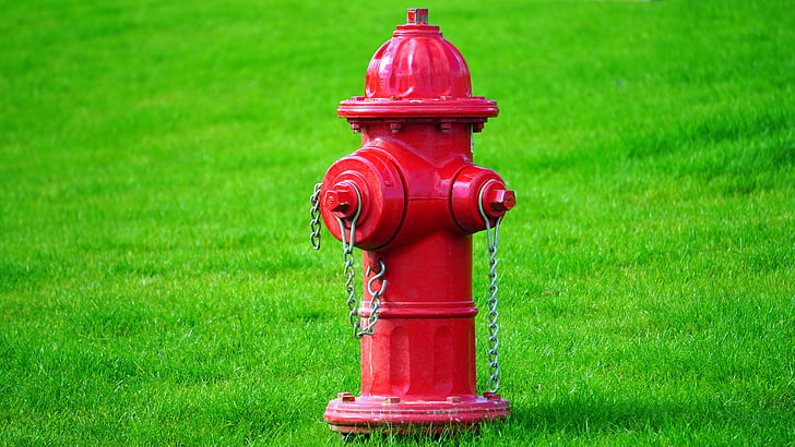 natur, grønn, rød, brann, hydrant, brannhydrant