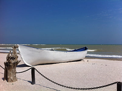 Zwarte Zee, hemel, zand, strand, boot, ketting