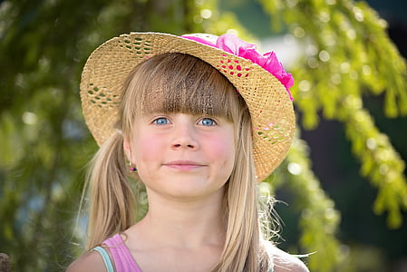 child, girl, hat, summer, out, nature, blond