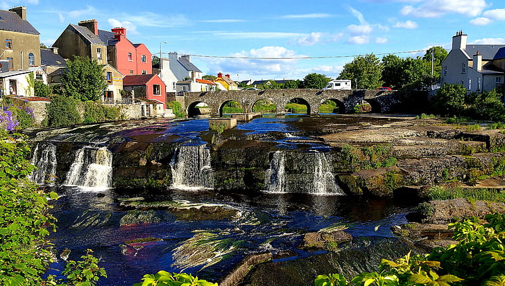 Bridge, nước, thác nước, thu hút, xây dựng, kiến trúc, Ennistymon