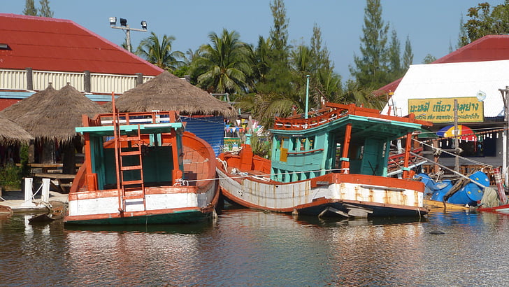 marché flottant, Thaïlande, bateaux, hua hin