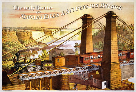 niagara falls, niagara if, suspension bridge, railway, train, locomotive, steam locomotive