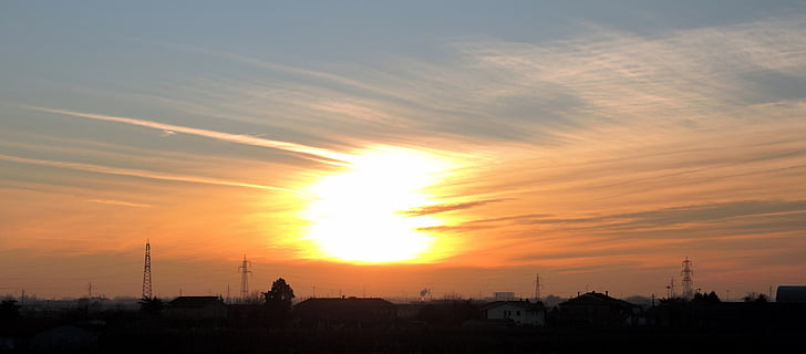 Sunset, Sun, pilvet, San bonifacio, Italia, trellises, energian