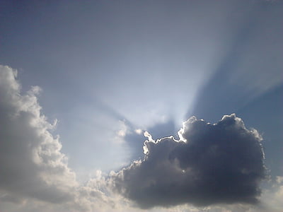 skyen, solen, himmelen, form av skyer, natur, solstrålene, stråle av lys