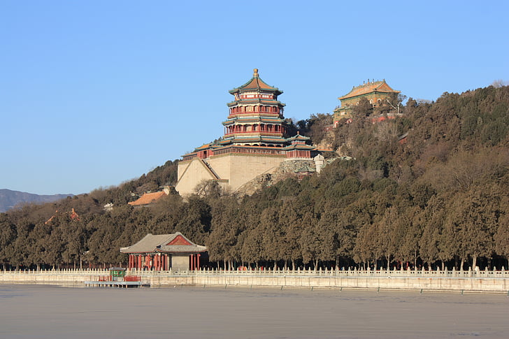 Summer Palace, Beijing, zimowe, lód, Chiny, mrożone, Jezioro
