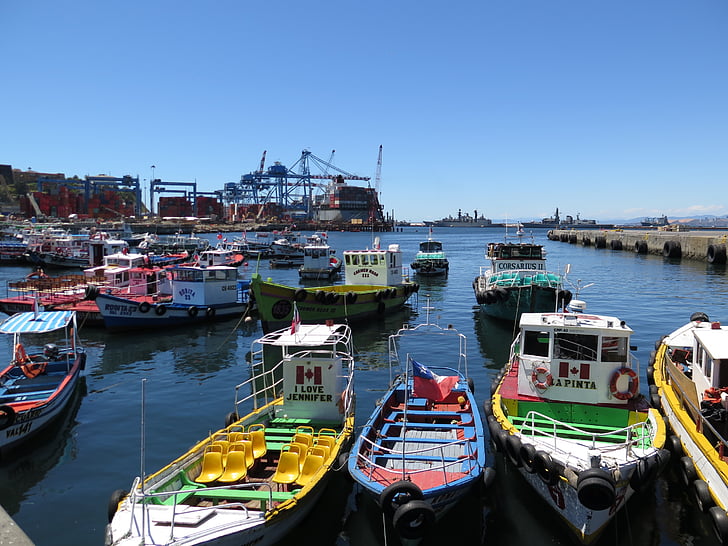 Valparaiso, Chile, port, dag, båter