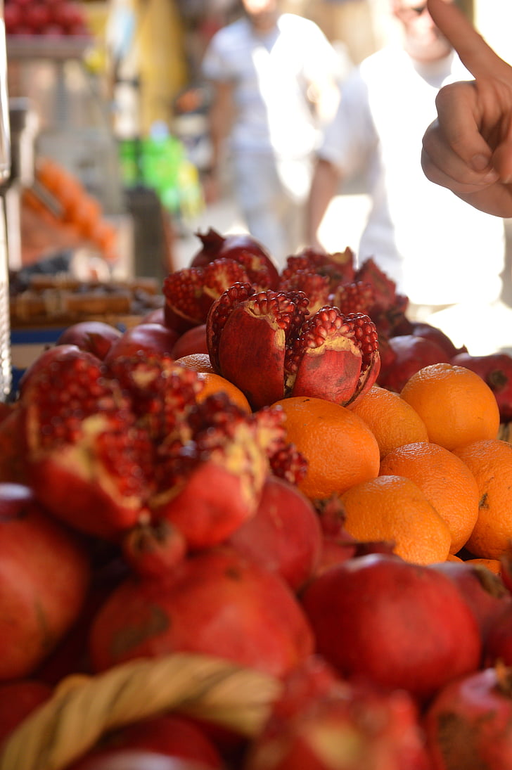pomegranate, market, food, fresh, healthy, fruit, red