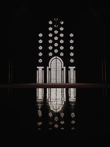 luz, fluxo contínuo, Mesquita, vidro, porta, refletindo, preto