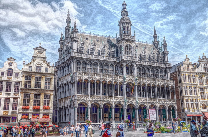 large market, brussels, city, belgium, old town