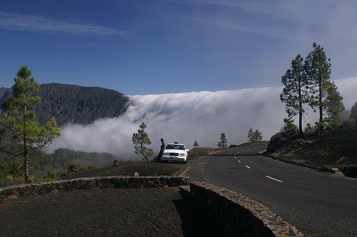 la palma, clouds, view, canary islands, road, resting place, mountain