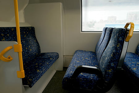 Pociąg, fotele, transportu, publiczne, pusty, krzesło, podróży