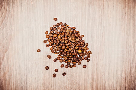 coffee, bean, seed, cafe, wood, table, brown