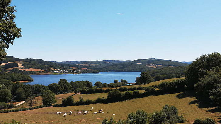 sjön, Pannecière, blå, Nièvre, Lake reservoir, Morvan, vattenretention