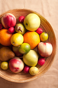 sadje, košara, hruška, limone, jabolko, redkev, zelena