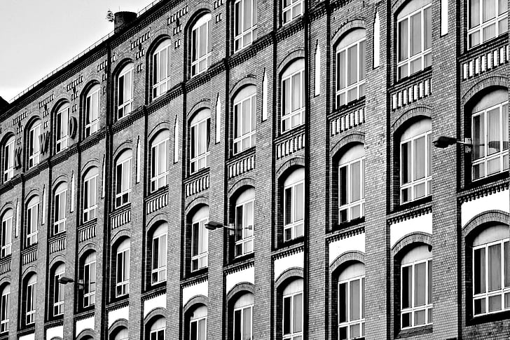 architecture, en noir et blanc, bâtiment, Windows