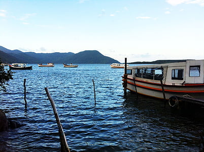 Florianópolis, água, barco, Brasil, céu, natureza, tropical