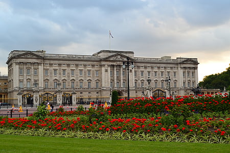 flores, vermelho, Prado, Inglaterra, edifício, céu, Londres