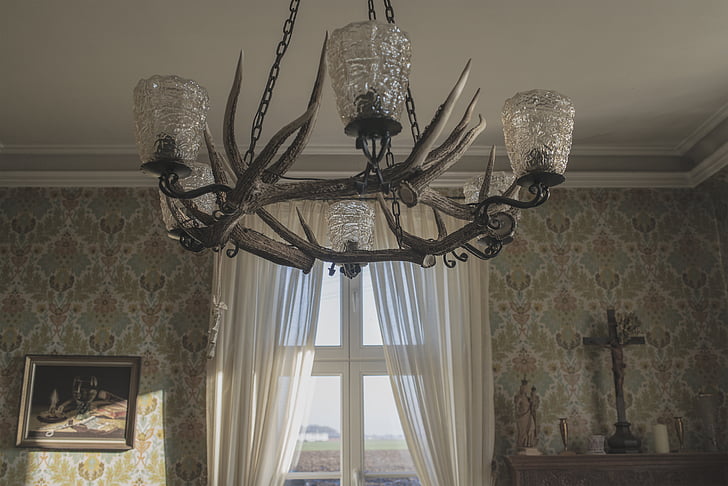 architecture, candlesticks, chandelier, contemporary, curtains, daylight, decoration