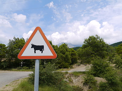 Spanyolország, jel, bika, közúti, vidéken, táj, utcatábla