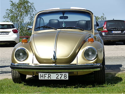 Volkswagen, bil, guld, græs, træ, Sky, retro stil