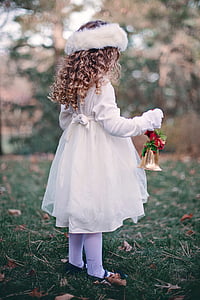 girl, child, winter, bell, christmas, curls, young