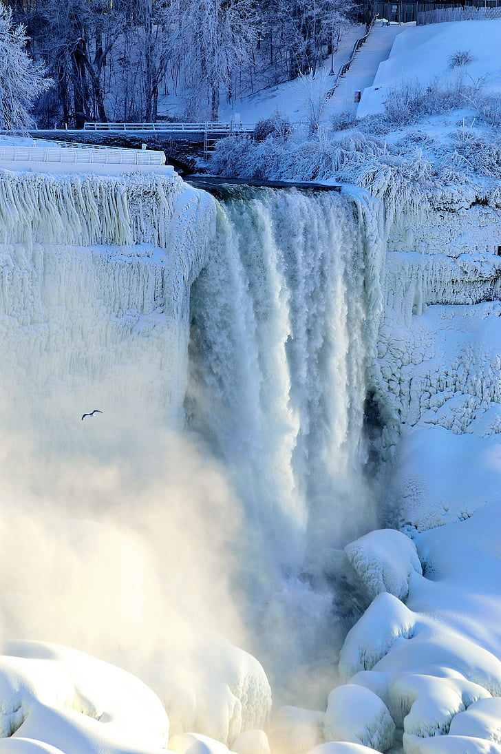 Bridal veil falls, Niagara, Zimní, Příroda, sníh, LED, zmrazené