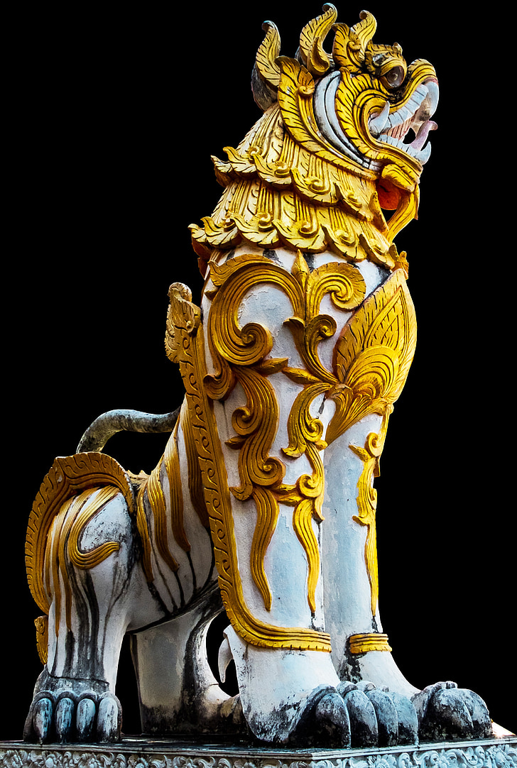 Figura de pedra, estátua, Leão, isolado, Tailândia, Ásia, Chinês