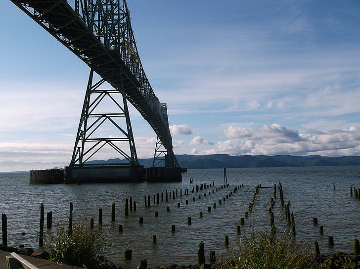 pont, rivière, fleuve Columbia, pont de megler Astoria, architecture, point de repère, eau