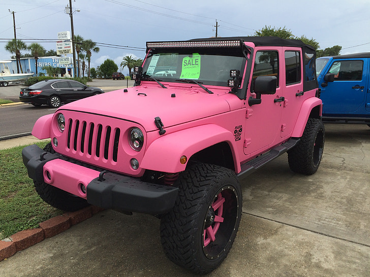 jeep, sport, truck, pink, girly, car, rent