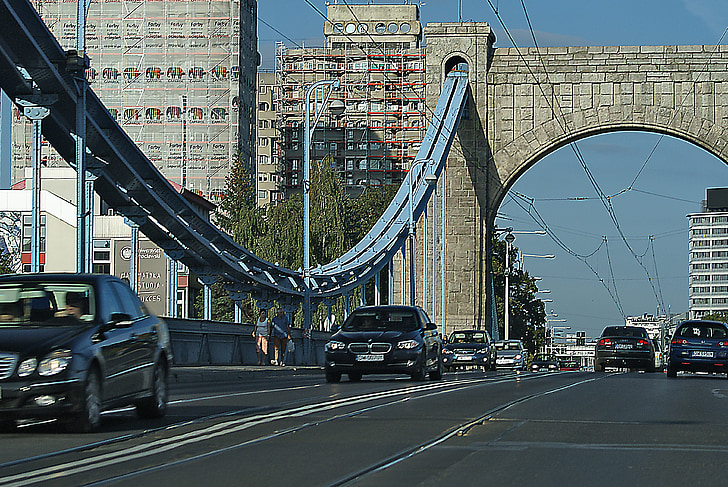 Vroclavas, tiltas, Grunwaldzki tiltas, kelyje, automobiliai, eismo, Architektūra