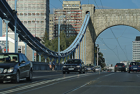 Wrocław, puente, Puente Grunwaldzki, camino, coches, tráfico, arquitectura