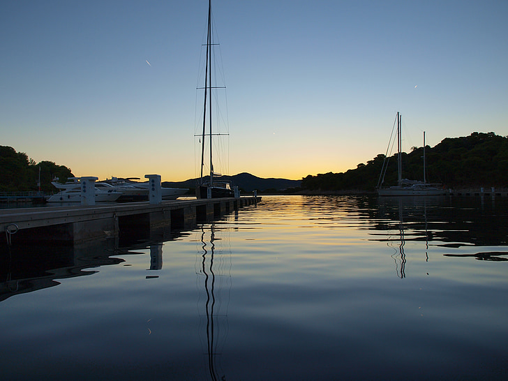 tidigt på morgonen, havet, Kroatien, hamn, Pier, Adria, segling