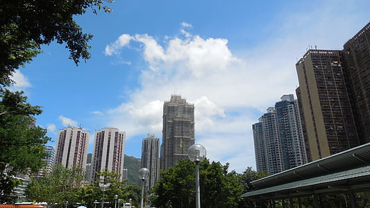 Χονγκ Κονγκ, στον ορίζοντα, ουρανοξύστης, το καλοκαίρι, πόλη