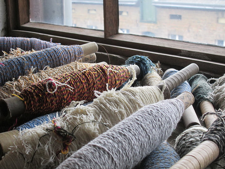 yarn, cloth, museum, role, blue, grey, weave