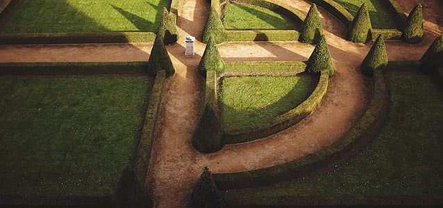 Areal, photographie, vert, haie, labyrinthe, Château, jardin